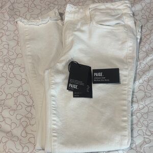 PAIGE Women's White crop mid rise ultra Skinny Jeans